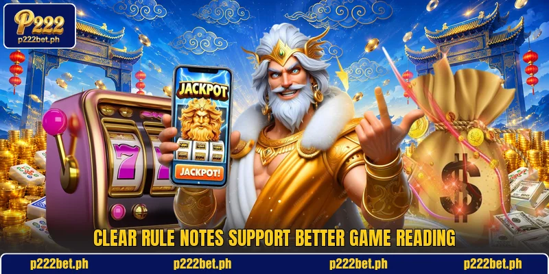 Clear rule notes support better game reading Clear rule notes support better game reading