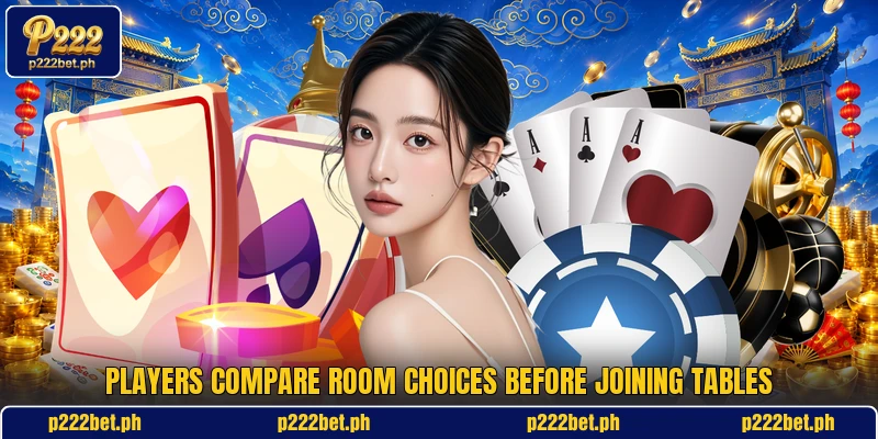 Players compare room choices before joining tables
