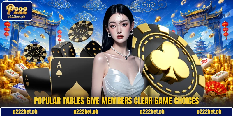 Popular tables give members clear game choices Popular tables give members clear game choices