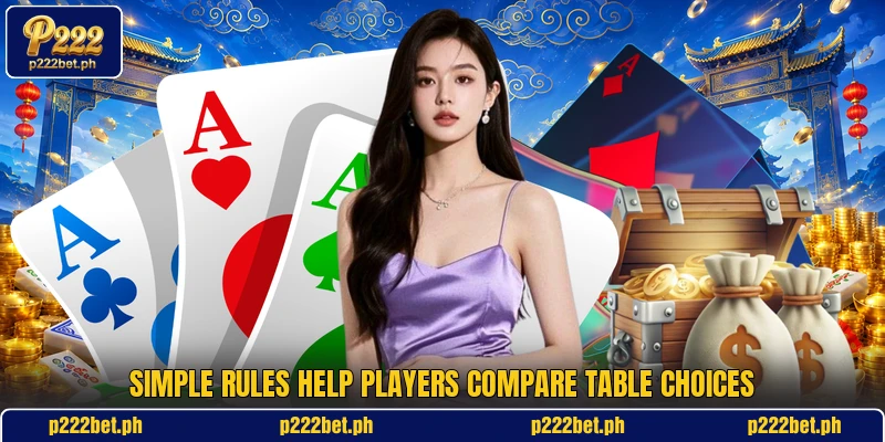 Simple rules help players compare table choices Simple rules help players compare table choices