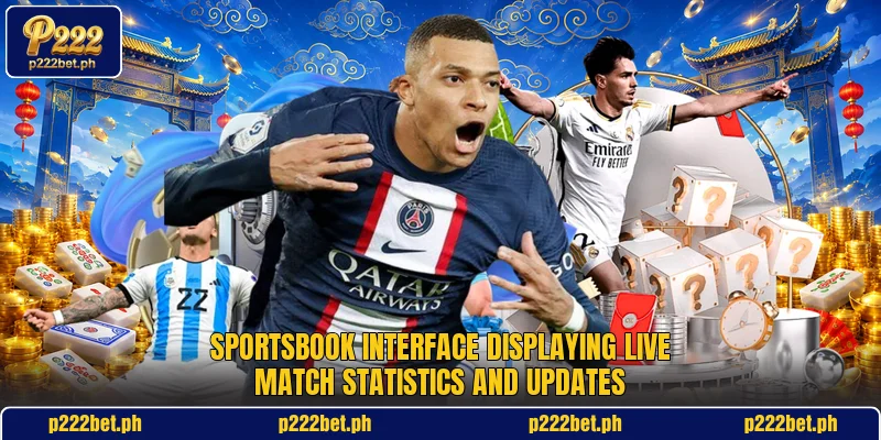 Sportsbook interface displaying live match statistics and updates
